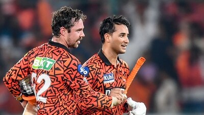 Sunrisers Hyderabad's Travis Head (L) and Abhishek Sharma celebrate their win against Lucknow Super Giants at the Indian Premier League (IPL) Twenty20 cricket match (AFP) Sunrisers Hyderabad's Travis Head (L) and Abhishek Sharma celebrate their win against Lucknow Super Giants at the Indian Premier League (IPL) Twenty20 cricket match (AFP)
