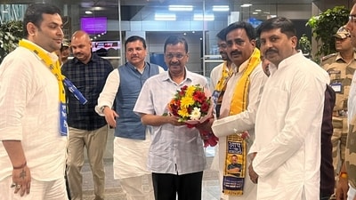 Bibhav Kumar, a personal assistant to Arvind Kejriwal, with Delhi chief minister at Lucknow airport. (Twitter) Bibhav Kumar, a personal assistant to Arvind Kejriwal, with Delhi chief minister at Lucknow airport. (Twitter)