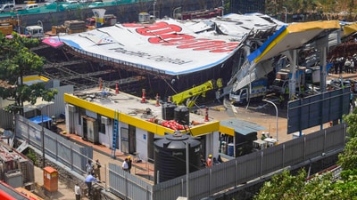 Rescue and relief work underway near the site of the hoarding collapse at Ghatkopar (PTI)