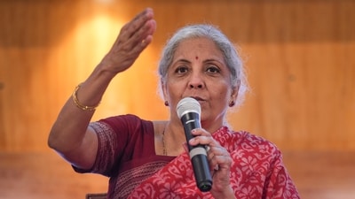 Mumbai: Union Finance Minister Nirmala Sitharaman speaks during the 'Viksit Bharat 2047' event at BSE, in Mumbai. (PTI) Mumbai: Union Finance Minister Nirmala Sitharaman speaks during the 'Viksit Bharat 2047' event at BSE, in Mumbai. (PTI)