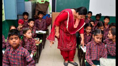 The lone educator, Amanpreet Kaur, who joined on May 16, 2024, finds herself stretched from dawn to dusk. (Manish/HT) The lone educator, Amanpreet Kaur, who joined on May 16, 2024, finds herself stretched from dawn to dusk. (Manish/HT)