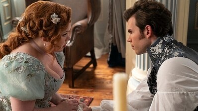 Nicola Coughlan and Luke Newton in a still from Bridgerton Season 3. Nicola Coughlan and Luke Newton in a still from Bridgerton Season 3.