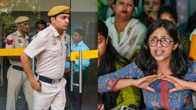 Police outside AAP MP Swati Maliwal's residence in New Delhi. (PTI) Police outside AAP MP Swati Maliwal's residence in New Delhi. (PTI)