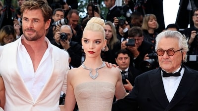 (From L) Chris Hemsworth, Anya Taylor-Joy and George Miller arrive for the screening of the film Furiosa: A Mad Max Saga at the 77th Cannes Film Festival. (Photo by Valery HACHE / AFP) (AFP) (From L) Chris Hemsworth, Anya Taylor-Joy and George Miller arrive for the screening of the film Furiosa: A Mad Max Saga at the 77th Cannes Film Festival. (Photo by Valery HACHE / AFP) (AFP)