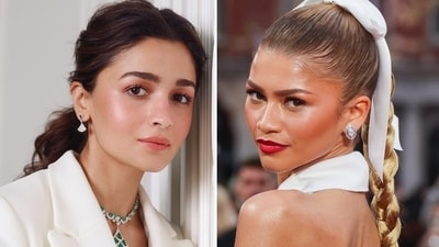 Alia Bhatt wears a messy centre-parted ponytail, while Zendaya rocks a braided ponytail (courtesy: X) (Instagram)
