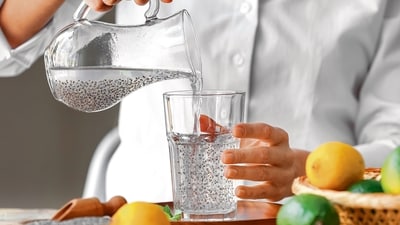 Sabja in lemon water: Soaking sabja seeds overnight and having it with lemon water is an amazing way to supply essential micronutrients to your body. With loads of fibre, vitamin C and antioxidants, this drink is ideal to boost your energy levels. It can aid digestion, help cool the body and has amazing nutrient profile. (Shutterstock) Sabja in lemon water: Soaking sabja seeds overnight and having it with lemon water is an amazing way to supply essential micronutrients to your body. With loads of fibre, vitamin C and antioxidants, this drink is ideal to boost your energy levels. It can aid digestion, help cool the body and has amazing nutrient profile. (Shutterstock)