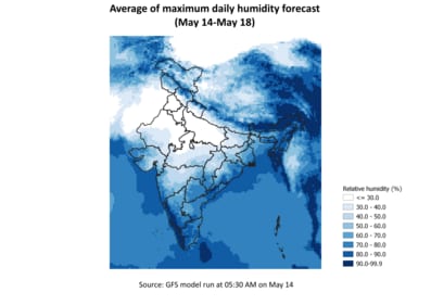 Average of maximum daily humidity forecast (May 14-May 18) Average of maximum daily humidity forecast (May 14-May 18)