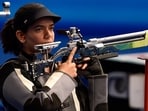 Indian shooter Anjum Moudgil in action 