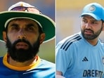 Misbah-ul-Haq (L) has a message for Rohit Sharma