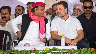 Congress leader Rahul Gandhi with Samajwadi Party (SP) chief and party candidate from Kannauj constituency Akhilesh Yadav during a public meeting, in Amethi, Uttar Pradesh. (PTI) Congress leader Rahul Gandhi with Samajwadi Party (SP) chief and party candidate from Kannauj constituency Akhilesh Yadav during a public meeting, in Amethi, Uttar Pradesh. (PTI)