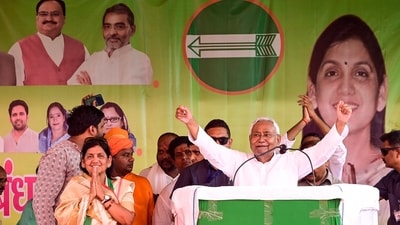 Janata Dal (United) leader and Bihar Chief Minister Nitish Kumar addresses a campaign rally in support of candidate Lovely Anand, in Sheohar, Bihar. (PTI) Janata Dal (United) leader and Bihar Chief Minister Nitish Kumar addresses a campaign rally in support of candidate Lovely Anand, in Sheohar, Bihar. (PTI)