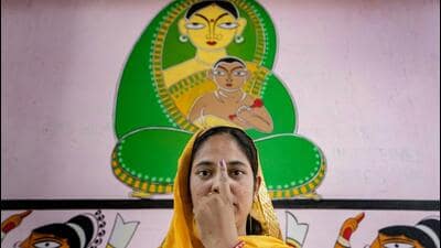 A woman shows her ink-marked finger after casting her vote in the fourth phase of Lok Sabha elections in Bardhaman, West Bengal. (PTI Photo) A woman shows her ink-marked finger after casting her vote in the fourth phase of Lok Sabha elections in Bardhaman, West Bengal. (PTI Photo)