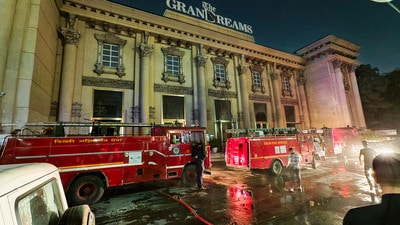 Fire tenders at the spot after a fire broke out in a banquet hall at Okhla on Friday. (PTI) Fire tenders at the spot after a fire broke out in a banquet hall at Okhla on Friday. (PTI)