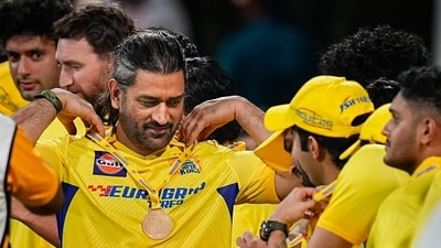 Chennai Super Kings legend MS Dhoni being honoured by the team management (PTI) Chennai Super Kings legend MS Dhoni being honoured by the team management (PTI)