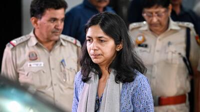 New Delhi, India - May 17, 2024: AAP MP Swati Maliwal leaves the residence of Delhi Chief Minister Arvind Kejriwal after investigation of alleged assault case in New Delhi, India, on Friday, May 17, 2024. (Photo by Sanchit Khanna / Hindustan Times) (Hindustan Times) New Delhi, India - May 17, 2024: AAP MP Swati Maliwal leaves the residence of Delhi Chief Minister Arvind Kejriwal after investigation of alleged assault case in New Delhi, India, on Friday, May 17, 2024. (Photo by Sanchit Khanna / Hindustan Times) (Hindustan Times)