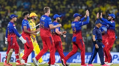 Royal Challengers Bengaluru's bowler Cameron Green with teammates celebrates the wicket of Chennai Super Kings' batter Daryl Mitchell during the Indian Premier League (IPL) 2024 cricket match (PTI) Royal Challengers Bengaluru's bowler Cameron Green with teammates celebrates the wicket of Chennai Super Kings' batter Daryl Mitchell during the Indian Premier League (IPL) 2024 cricket match (PTI)