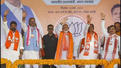 Prime Minister Narendra Modi at a public meeting in Uttar Pradesh’s Bhadohi. (PTI) Prime Minister Narendra Modi at a public meeting in Uttar Pradesh’s Bhadohi. (PTI)
