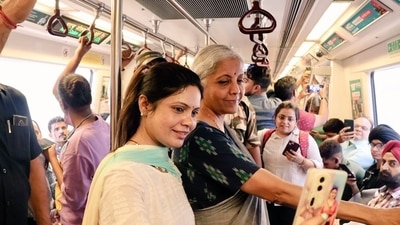 Union Finance minister Nirmala Sitharaman on Friday took the Delhi Metro train to Laxmi Nagar and also interacted with fellow commuters during the journey. (X(formerly Twitter)) Union Finance minister Nirmala Sitharaman on Friday took the Delhi Metro train to Laxmi Nagar and also interacted with fellow commuters during the journey. (X(formerly Twitter))