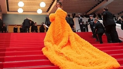 The Taarak Mehta ka Ulta Chashma actor added some more pictures from her photoshoot at the Cannes Film Festival. She wrote, “Honoured to be walking the red carpet for the Opening ceremony of 77th Cannes Film Festival with the record-breaking longest trail of gown." (Instagram/@iamdeeptisadhwani) The Taarak Mehta ka Ulta Chashma actor added some more pictures from her photoshoot at the Cannes Film Festival. She wrote, “Honoured to be walking the red carpet for the Opening ceremony of 77th Cannes Film Festival with the record-breaking longest trail of gown." (Instagram/@iamdeeptisadhwani)