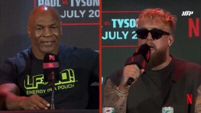 Scenes from Thursday's press conference hyping the upcoming boxing mega-event Jake Paul vs Mike Tyson, slated to stream live on Netflix on July 20.