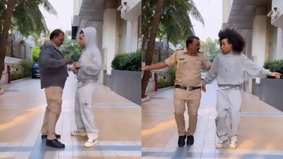 Mumbai's dancing cop Amol Kamble and TikTok sensation Noel Robinson dancing to Calm Down. (Instagram/@amolkamble2799)