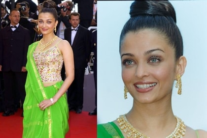 Aishwarya Rai Bachchan in her neon green saree at Cannes 2003 Aishwarya Rai Bachchan in her neon green saree at Cannes 2003