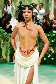 Taylor Russell wore a Loewe corset that was styled to look like wood at the Met Gala (Angela WEISS/AFP) Taylor Russell wore a Loewe corset that was styled to look like wood at the Met Gala (Angela WEISS/AFP)