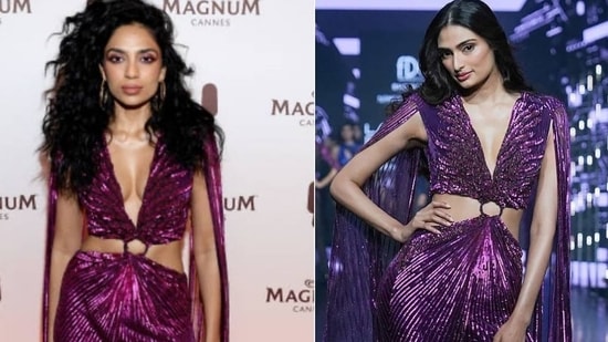 Sobhita Dhulipala at Cannes Film Festival (L); Athiya Shetty at a fashion event in 2023.
