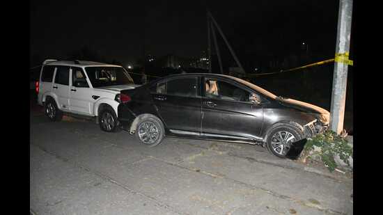 The black Honda City car that the accused, Ajay Singroha, was driving on Thursday night. (HT Photo)