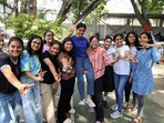 Nagpur, May 13 (ANI): Students in jubilant mode after the declaration of CBSE results, in Nagpur Monday. (ANI Photo)