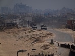 Israeli army tanks are seen in the central Gaza Strip