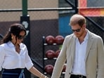 Britain's Prince Harry, Duke of Sussex and Meghan, Duchess of Sussex attend a basketball event in Lagos, Nigeria, May 12, 2024. REUTERS/Akintunde Akinleye