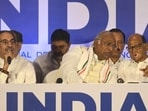 The INDIA bloc held a joint press conference in Mumbai on Saturday, the final day of campaigning for the fifth phase of the elections. (Satish Bate/HT Photo)