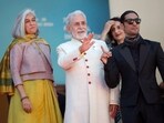 Ratna Pathak Shah, Naseeruddin Shah and Prateik Babbar pose for the restored version of film "Manthan" (The Churning) presented as part Cannes Classics. REUTERS/Stephane Mahe