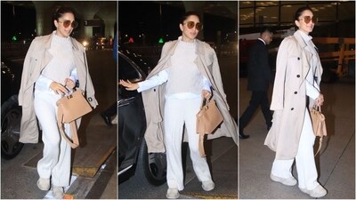 On Thursday morning, Kiara Advani headed to France to represent India at the Women in Cinema Gala dinner at Cannes. In the videos captured by Mumbai paparazzi, she was seen in a white T-shirt, beige vest sweater, long coat around her shoulders, matching pants and shoes. On Thursday morning, Kiara Advani headed to France to represent India at the Women in Cinema Gala dinner at Cannes. In the videos captured by Mumbai paparazzi, she was seen in a white T-shirt, beige vest sweater, long coat around her shoulders, matching pants and shoes.