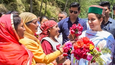 BJP candidate Kangana Ranaut during her campaign in Mandi, Himachal Pradesh. (PTI) BJP candidate Kangana Ranaut during her campaign in Mandi, Himachal Pradesh. (PTI)