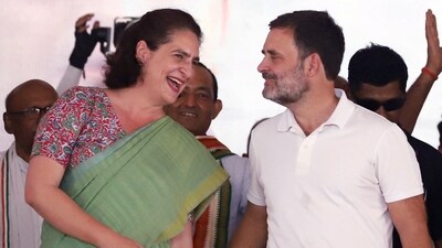 Rahul Gandhi and Priyanka Gandhi Vadra seen during a public rally in Rae Bareli. (ANI) Rahul Gandhi and Priyanka Gandhi Vadra seen during a public rally in Rae Bareli. (ANI)