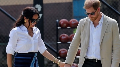 Britain's Prince Harry, Duke of Sussex and Meghan, Duchess of Sussex attend a basketball event in Lagos, Nigeria, May 12, 2024. REUTERS/Akintunde Akinleye (REUTERS)