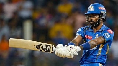 Mumbai Indians' captain Hardik Pandya plays a shot during the Indian Premier League (IPL) Twenty20 cricket match between Mumbai Indians and Lucknow Super Giants at the Wankhede Stadium (AFP)