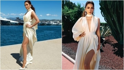 Kiara styled the Prabal Gurung satin gown with striking accessories, including pearl earrings, a gold bracelet, a silver-gold ring, and white pumps by Christian Louboutin. While we loved Kiara's sun-shaped wrapped bracelet with the one-sleeved gown, the statement pearl earrings stole the show for us. (Instagram) Kiara styled the Prabal Gurung satin gown with striking accessories, including pearl earrings, a gold bracelet, a silver-gold ring, and white pumps by Christian Louboutin. While we loved Kiara's sun-shaped wrapped bracelet with the one-sleeved gown, the statement pearl earrings stole the show for us. (Instagram)