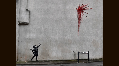 Love may appear where you least expect it: Art attributed to Banksy, showing a Cupid-like figure and an explosion of flowers, appeared in Bristol on Valentine’s Day, 2020. (Getty Images) Love may appear where you least expect it: Art attributed to Banksy, showing a Cupid-like figure and an explosion of flowers, appeared in Bristol on Valentine’s Day, 2020. (Getty Images)