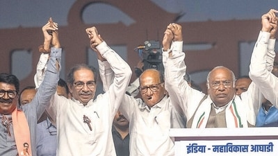 Mumbai, India - May 17, 2024: MVA Rally in Mumbai on Friday at BKC where all prominent leaders from various parties were present in Mumbai, India, on Friday, May 17, 2024. (Photo by Satish Bate/ Hindustan Times) (Hindustan Times) Mumbai, India - May 17, 2024: MVA Rally in Mumbai on Friday at BKC where all prominent leaders from various parties were present in Mumbai, India, on Friday, May 17, 2024. (Photo by Satish Bate/ Hindustan Times) (Hindustan Times)