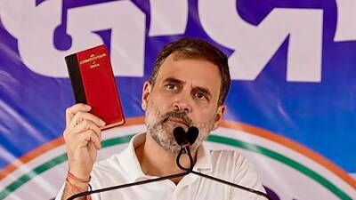 Rahul Gandhi at several rallies amid the ongoing Lok Sabha election displayed the Constitution as he appealed to voters to save it from the BJP-RSS. (PTI) Rahul Gandhi at several rallies amid the ongoing Lok Sabha election displayed the Constitution as he appealed to voters to save it from the BJP-RSS. (PTI)
