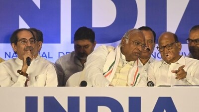 The INDIA bloc held a joint press conference in Mumbai on Saturday, the final day of campaigning for the fifth phase of the elections. (Satish Bate/HT Photo) The INDIA bloc held a joint press conference in Mumbai on Saturday, the final day of campaigning for the fifth phase of the elections. (Satish Bate/HT Photo)