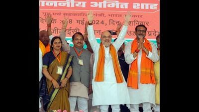 Union Home Minister Amit Shah during a public meeting to support BJP candidate from Banda seat R.K. Singh Patel for the Lok Sabha polls, in Banda on Saturday. (ANI) Union Home Minister Amit Shah during a public meeting to support BJP candidate from Banda seat R.K. Singh Patel for the Lok Sabha polls, in Banda on Saturday. (ANI)