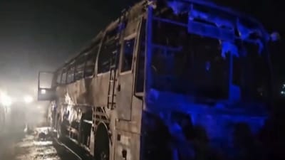 8 killed as bus catches fire on expressway near Haryana's Nuh (PTI) 8 killed as bus catches fire on expressway near Haryana's Nuh (PTI)