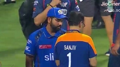 Rohit Sharma talks to Sanjiv Goenka following MI vs LSG match on Friday (X) Rohit Sharma talks to Sanjiv Goenka following MI vs LSG match on Friday (X)