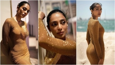 Cannes 2024: Sobhita Dhulipala shared her second look from the Cannes Film Festival on Instagram. The actor is in Cannes, France, to attend the 77th edition of the festival. After stunning fans with her pop rockstar-inspired look in a Namrata Joshipura purple jumpsuit, Sobhita embraced her inner Golden girl moment in a gilded ensemble for her second appearance. Scroll down to check it out. (Instagram) Cannes 2024: Sobhita Dhulipala shared her second look from the Cannes Film Festival on Instagram. The actor is in Cannes, France, to attend the 77th edition of the festival. After stunning fans with her pop rockstar-inspired look in a Namrata Joshipura purple jumpsuit, Sobhita embraced her inner Golden girl moment in a gilded ensemble for her second appearance. Scroll down to check it out. (Instagram)
