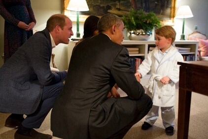 Prince George meets the President Barack Obama and First Lady Michelle Obama at Kensington Palace, London, with Britain's Prince William on April 22, 2016. (Pete Souza / The White House via Reuters) Prince George meets the President Barack Obama and First Lady Michelle Obama at Kensington Palace, London, with Britain's Prince William on April 22, 2016. (Pete Souza / The White House via Reuters)