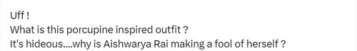 Aishwarya Rai Bachchan's Cannes 2024 Day 2 look has inspired a funny X post. (Screengrab) Aishwarya Rai Bachchan's Cannes 2024 Day 2 look has inspired a funny X post. (Screengrab)
